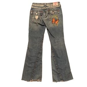 True Religion Lowrise Flare Jeans Butterfly Sequin Embroidery on the back Y2K